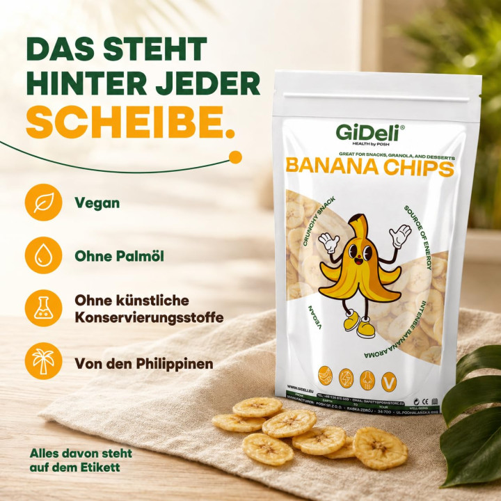 Bananenchips 2kg - Ungesüßt Getrocknete Bananen | GiDeli