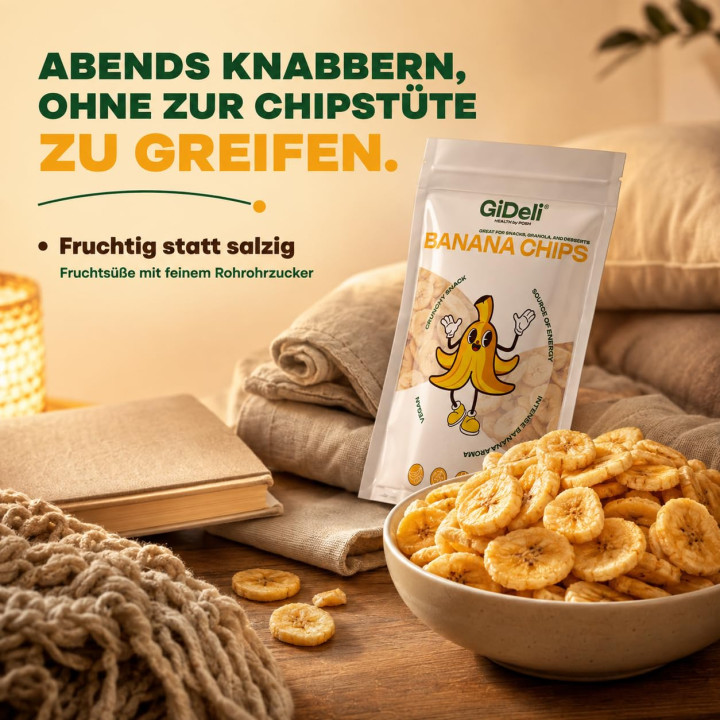 Bananenchips 3kg - Ungesüßt Getrocknete Bananen | GiDeli