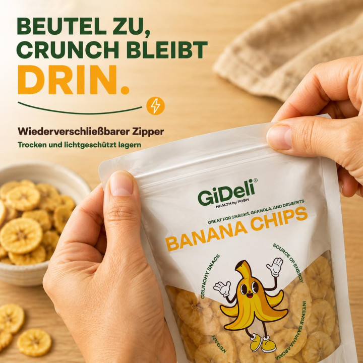Bananenchips 5kg - Ungesüßt Getrocknete Bananen | GiDeli