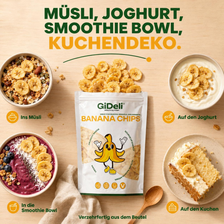 Bananenchips 200g - Ungesüßt Getrocknete Bananen | GiDeli