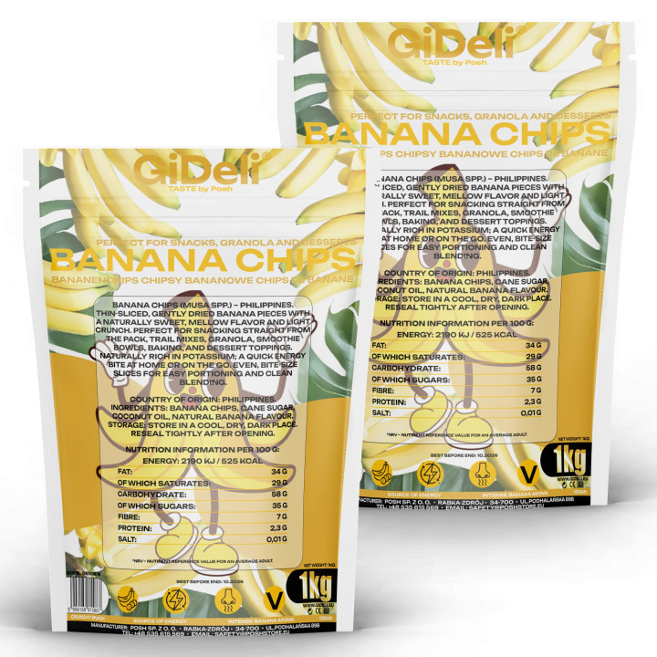 Bananenchips 2kg - Ungesüßt Getrocknete Bananen | GiDeli