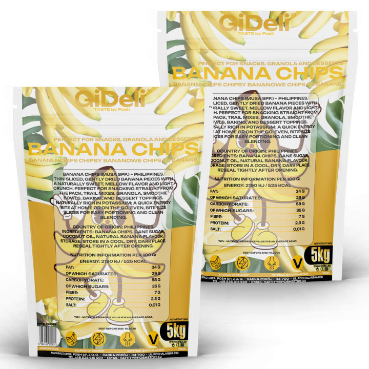 Bananenchips 10kg - Ungesüßt Getrocknete Bananen | GiDeli
