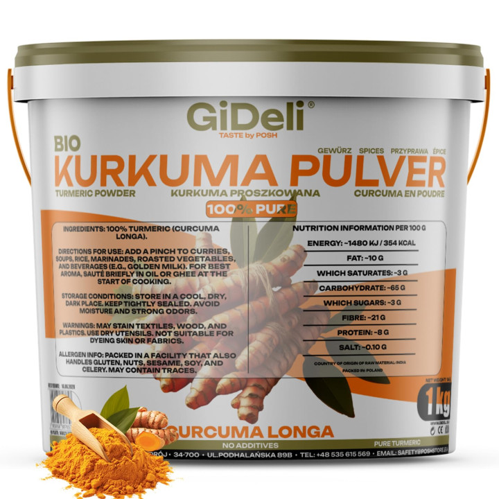 Kurkuma Pulver 1kg - Curcumin Gehalt Goldene Milch | GiDeli