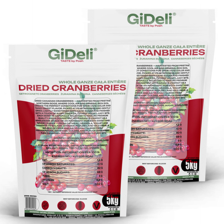 Cranberries Getrocknet 10kg - Saftig Ganze Beeren | GiDeli