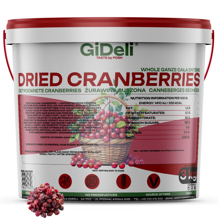 Cranberries Getrocknet 3kg - Saftig Ganze Beeren | GiDeli