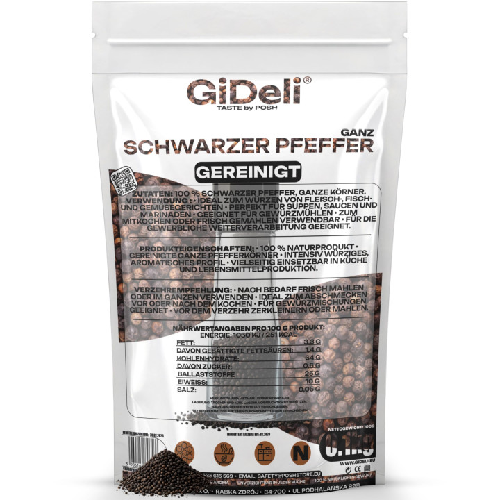 Schwarzer Pfeffer 100g - Ganz Pfefferkörner Gewürz | GiDeli