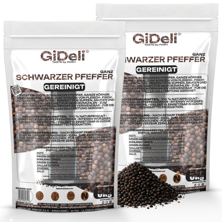Schwarzer Pfeffer 10kg - Ganz Pfefferkörner Gewürz | GiDeli