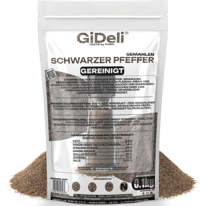 Schwarzer Pfeffer Gemahlen 100g - Pulver Gewürz | GiDeli