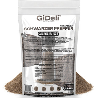 Schwarzer Pfeffer Gemahlen 200g - Pulver Gewürz | GiDeli