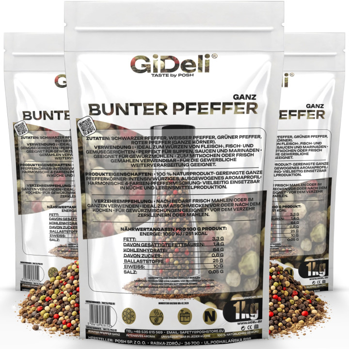 Bunter Pfeffer 2kg - Ganz Pfefferkörner Mühle | GiDeli