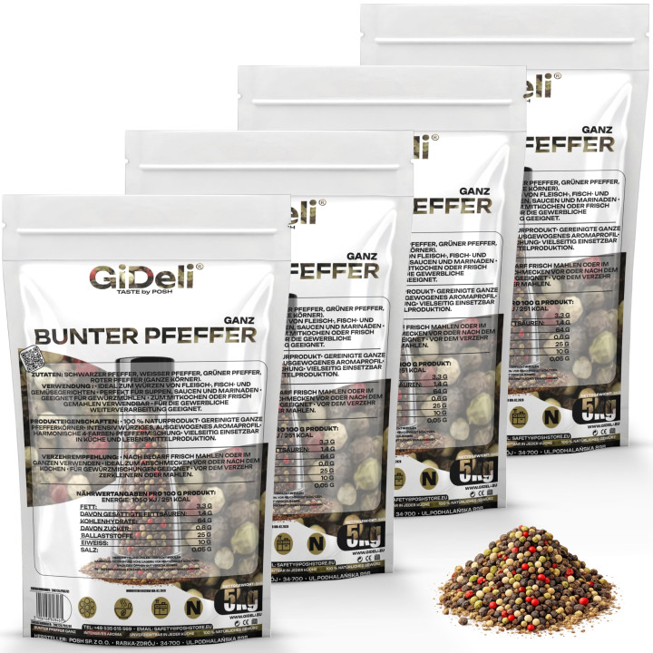 Bunter Pfeffer 20kg - Ganz Pfefferkörner Mühle | GiDeli