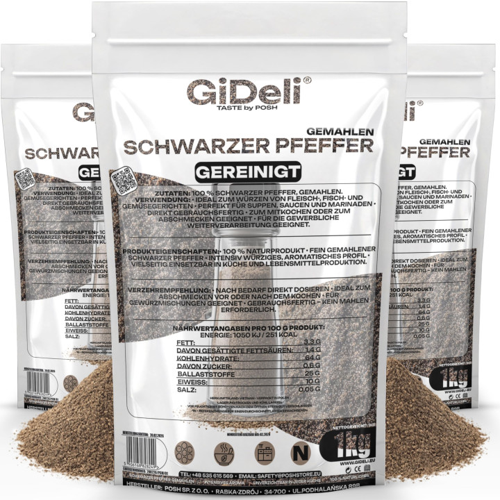 Schwarzer Pfeffer Gemahlen 3kg - Pulver Gewürz | GiDeli