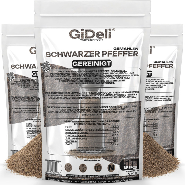 Schwarzer Pfeffer Gemahlen 15kg - Pulver Gewürz | GiDeli