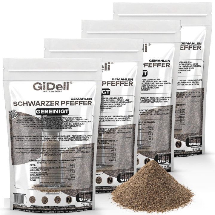Schwarzer Pfeffer Gemahlen 20kg - Pulver Gewürz | GiDeli