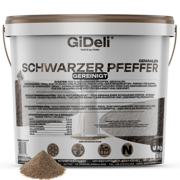 Schwarzer Pfeffer Gemahlen 5kg - Pulver Gewürz | GiDeli
