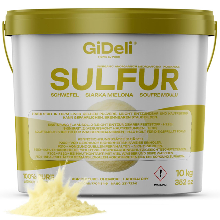 Schwefelpulver 10kg 99,9% - Fein Anorganisch | GiDeli