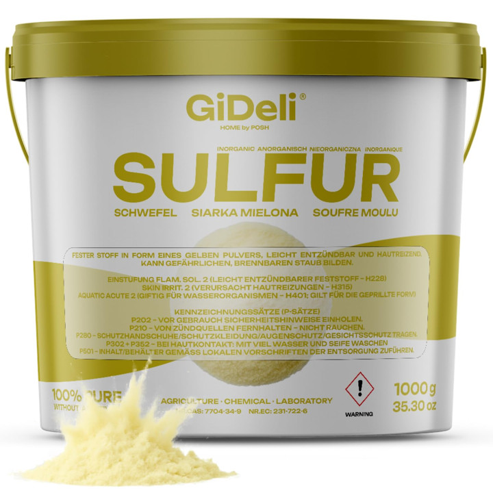 Schwefelpulver 1kg 99,9% - Fein Anorganisch | GiDeli