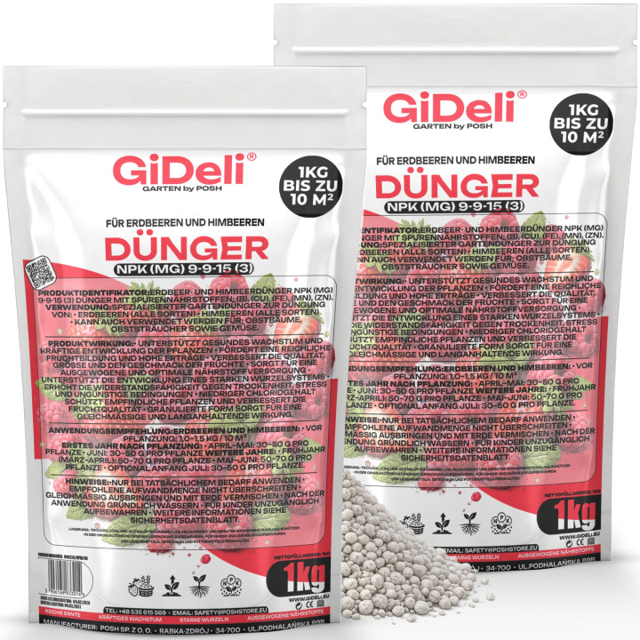 Dünger Erdbeeren Himbeer 2kg - NPK 9-9-15 | GiDeli