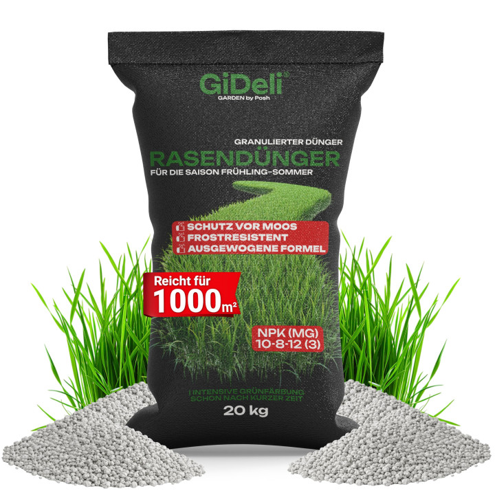 Rasendünger 20kg - 1000m² Granulat Moos-Stopp | GiDeli