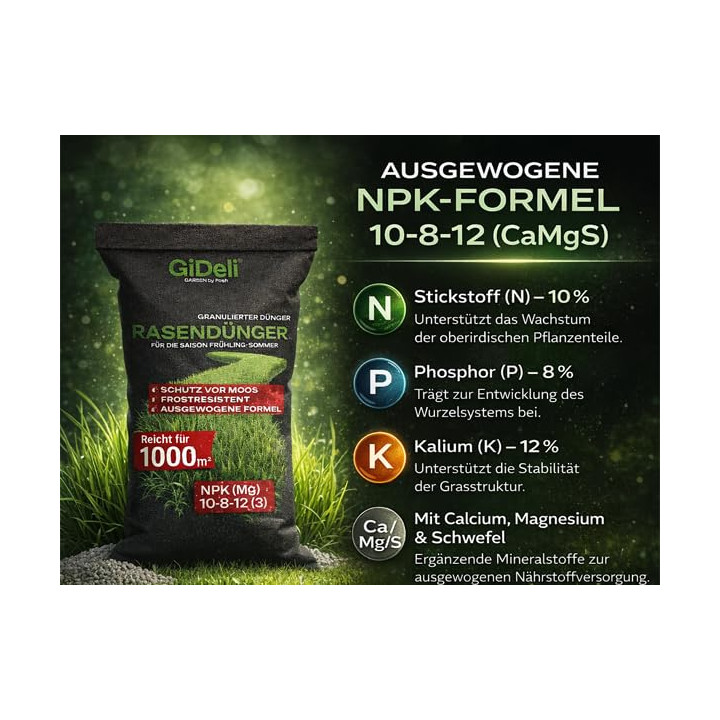 Rasendünger 20kg - 1000m² Granulat Moos-Stopp | GiDeli
