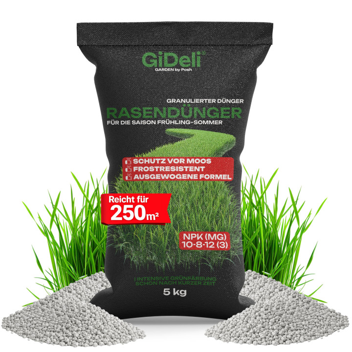 Rasendünger 5kg - 250m² Granulat Moos-Stopp | GiDeli