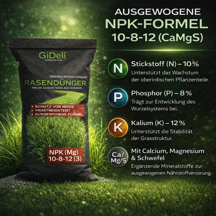 Rasendünger 5kg - 250m² Granulat Moos-Stopp | GiDeli