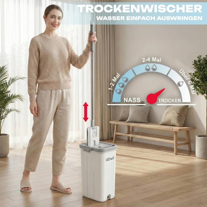 Wischmopp und Eimer - Set Flach Squeeze 360° 3 | GiDeli