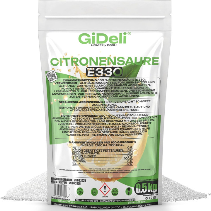 Zitronensäure 500g - Entkalker Citric Acid | GiDeli