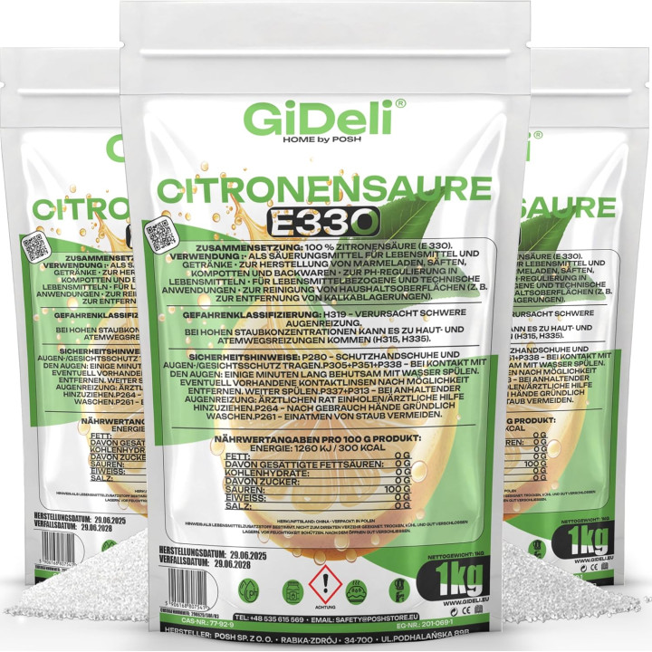 Zitronensäure 3kg - Entkalker Citric Acid | GiDeli