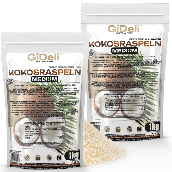 Kokosraspeln 2kg - Ungesüßt Natur Keto Vegan | GiDeli