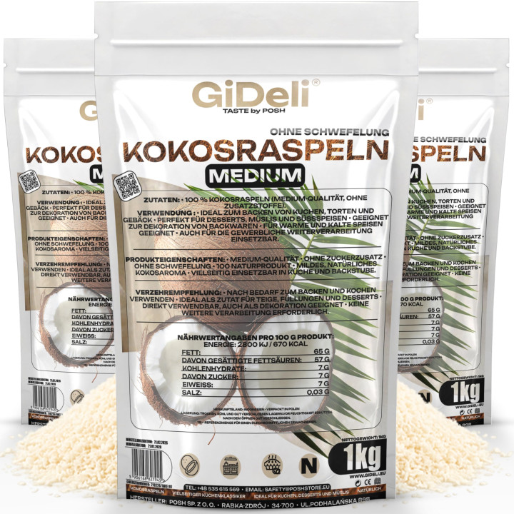 Kokosraspeln 3kg - Ungesüßt Natur Keto Vegan | GiDeli