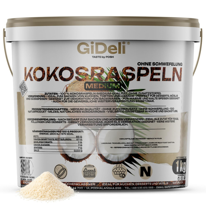 Kokosraspeln 1kg - Ungesüßt Natur Keto Vegan | GiDeli
