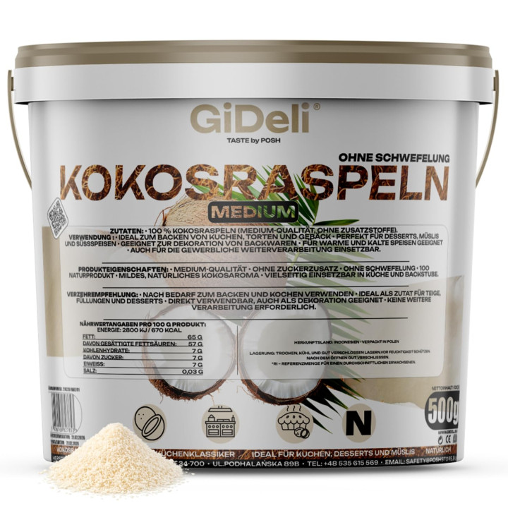Kokosraspeln 500g - Ungesüßt Natur Keto Vegan | GiDeli