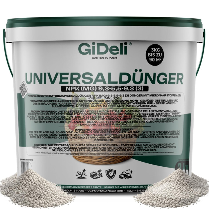 Universaldünger 3kg - NPK Gartendünger chloridarm | GiDeli