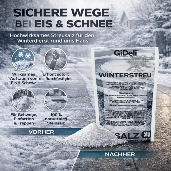Streusalz 5kg - Tausalz Winter Glätte Eis Schnee | GiDeli