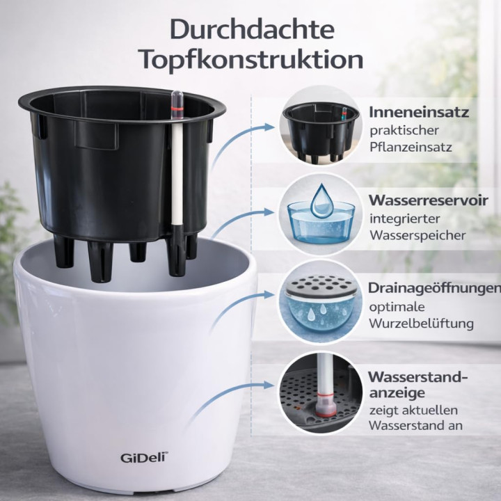 Selbstbewässernder Blumentopf Übertopf | GiDeli