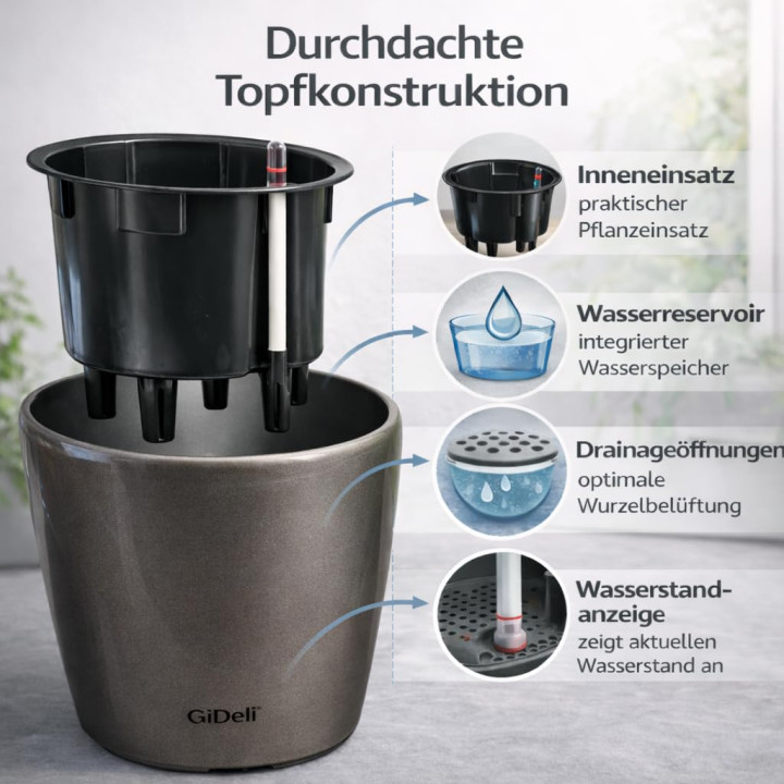 Selbstbewässernder Blumentopf Übertopf | GiDeli