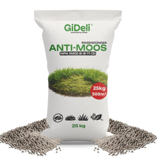 Anti-Moos Rasendünger 25kg - NPK 8-8-11 Frühjahr | GiDeli