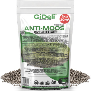 Anti-Moos Rasendünger 1kg - NPK 8-8-11 Frühjahr | GiDeli