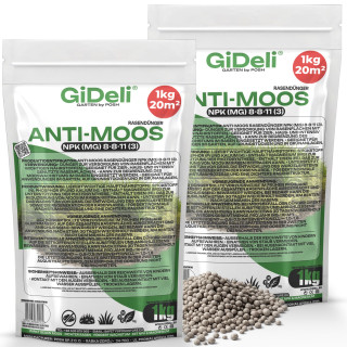 Anti-Moos Rasendünger 2kg - NPK 8-8-11 Frühjahr | GiDeli