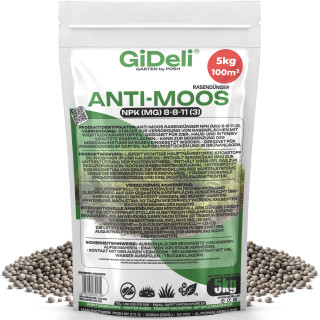 Anti-Moos Rasendünger 5kg - NPK 8-8-11 Frühjahr | GiDeli