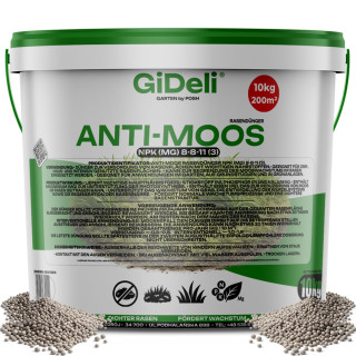 Anti-Moos Rasendünger 10kg - NPK 8-8-11 Frühjahr | GiDeli