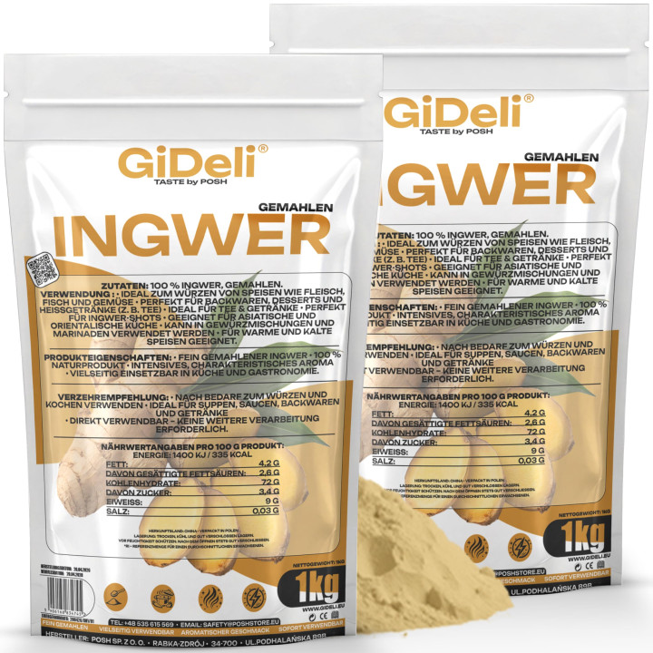 Ingwerpulver 2kg - Gemahlen Ingwer Naturrein Tee | GiDeli