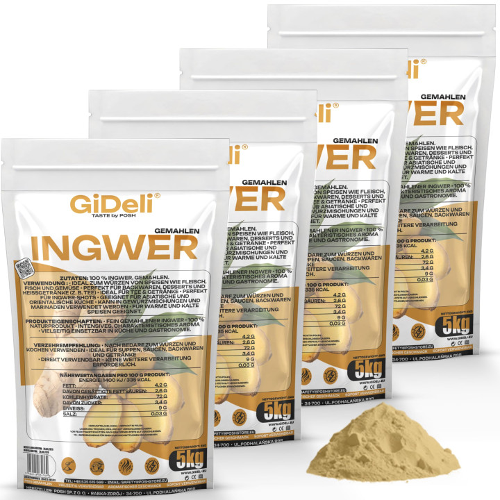 Ingwerpulver 20kg - Gemahlen Ingwer Naturrein Tee | GiDeli