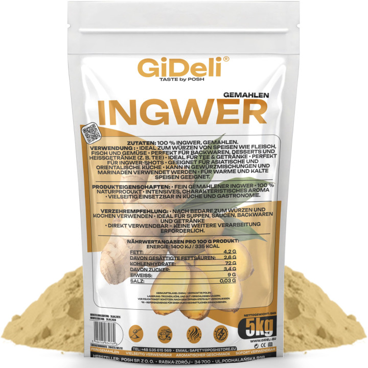 Ingwerpulver 5kg - Gemahlen Ingwer Naturrein Tee | GiDeli